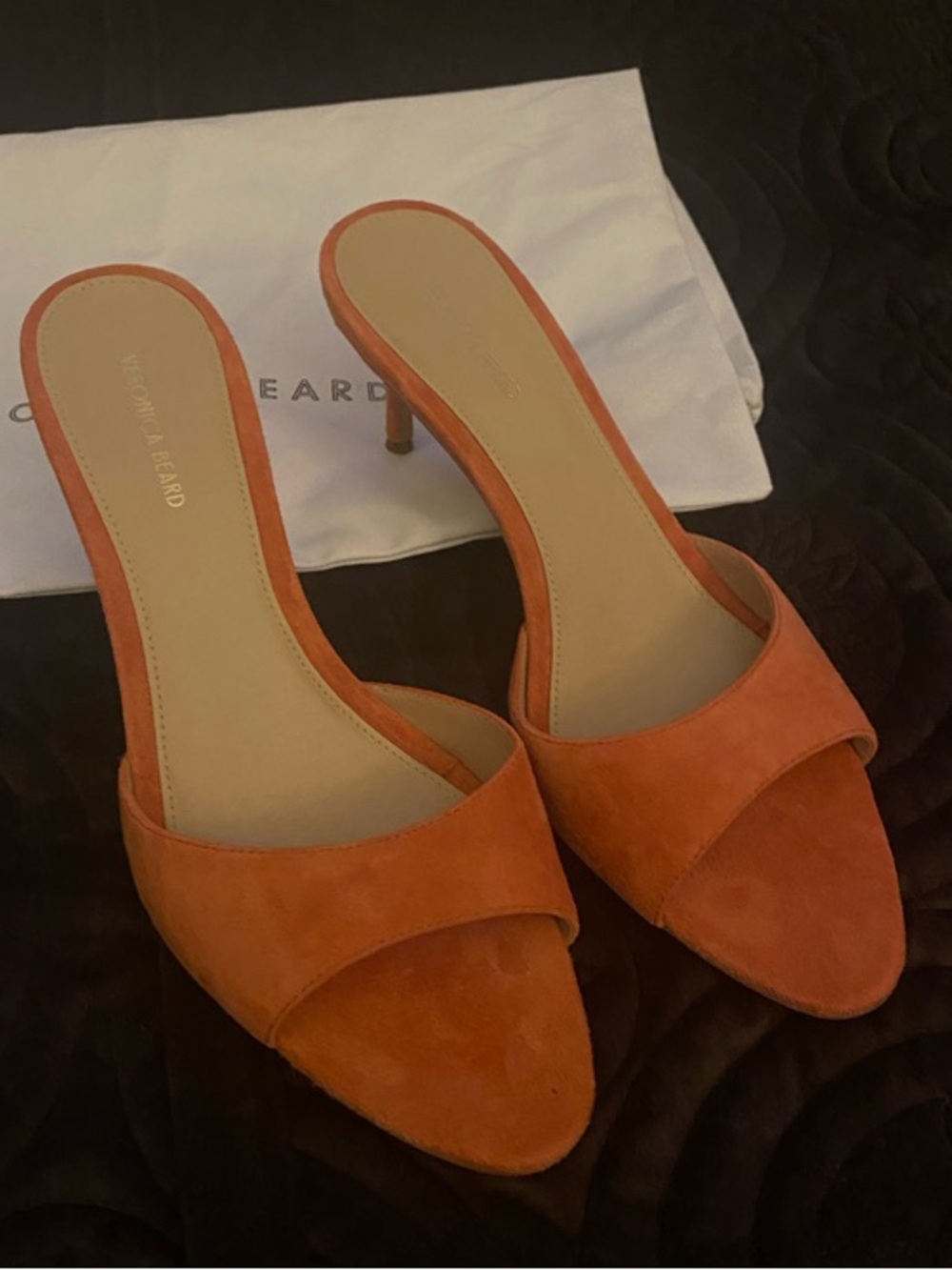 Tia Veronica Beard Persimmon Suede Slide Mule Heels NWT